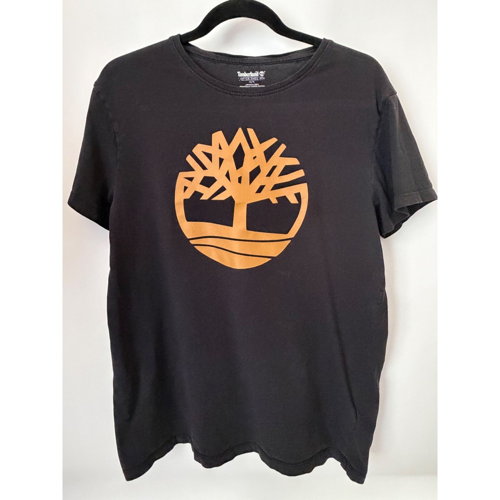 Timberland Women's M T Shirt Black Orange Big Tree Logo 100% Cotton Graphic Tee